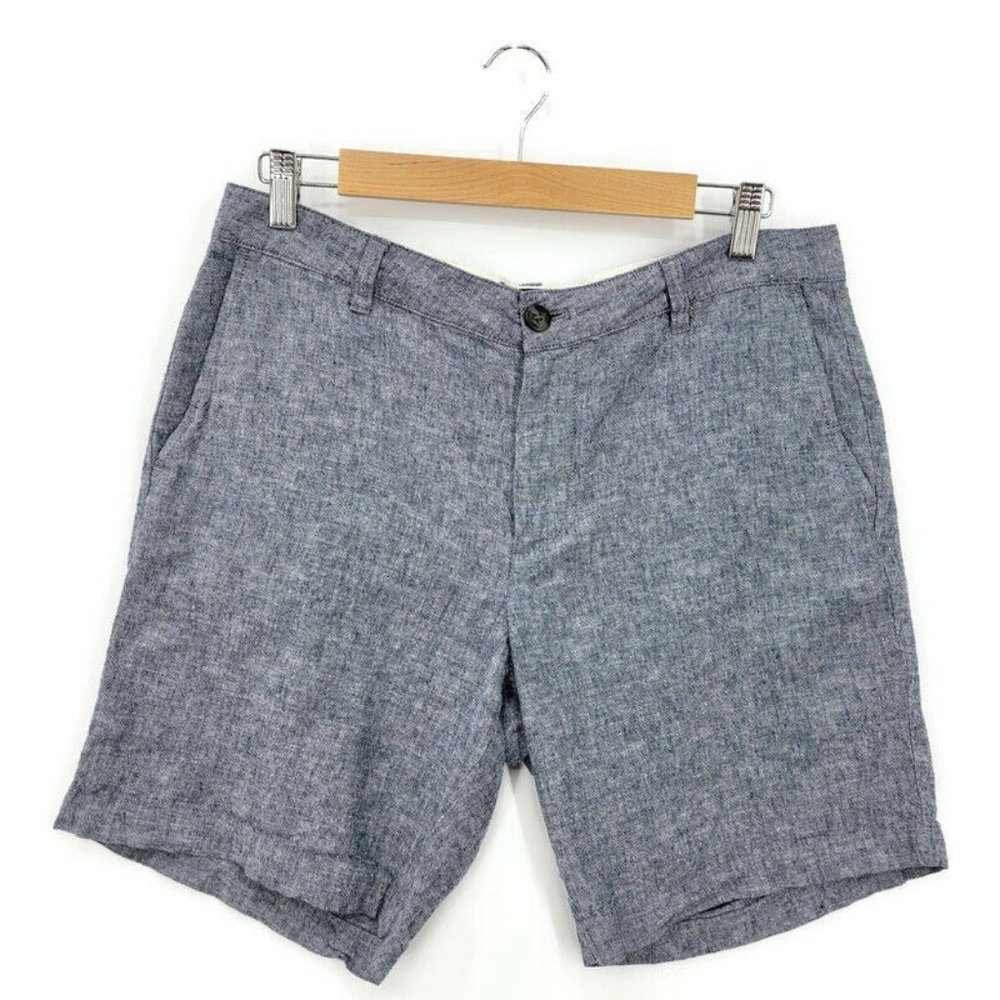 Even Tide Shorts Mens 32 Blue Gray Linen Cotton Blend Chino Lightweight Woven
